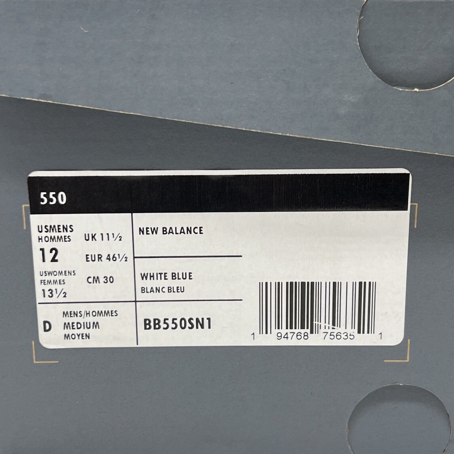 Size 12 - New Balance 550 White Team Royal Black White Brand New Og All DS