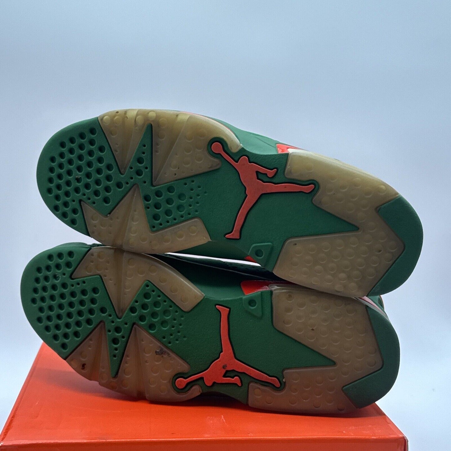 Size 8.5 - Jordan 6 Retro Green Suede Gatorade Orange Hits Towel Icy Soles Og Al