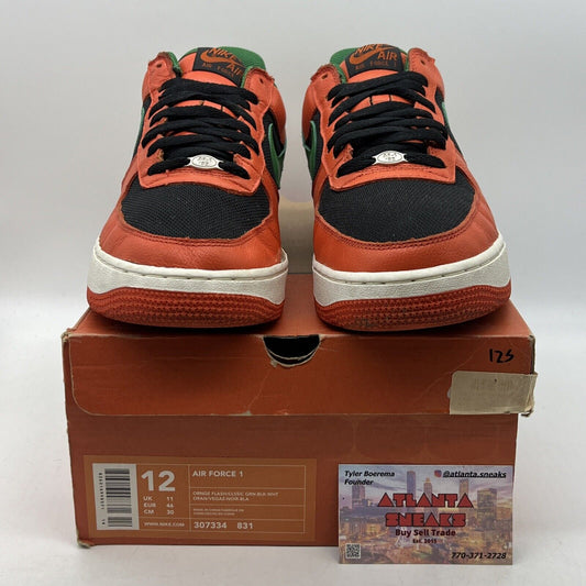 Size 12 - Nike Air Force 1 Carnival Orange Green Black Leather (307334-831)