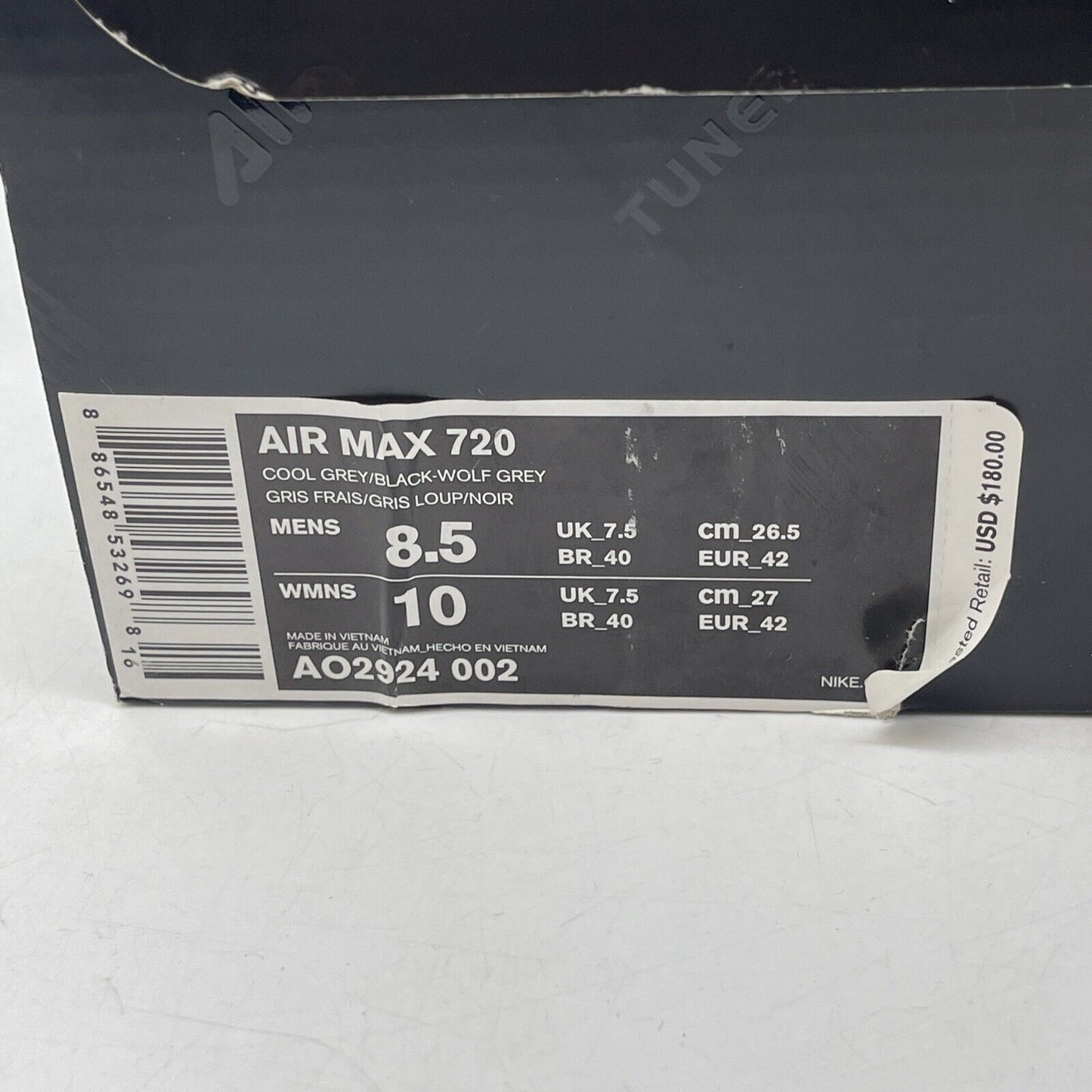 Size 8.5 - Nike Air Max 720 Cool Grey Black Suede Leather (AO2924-002)