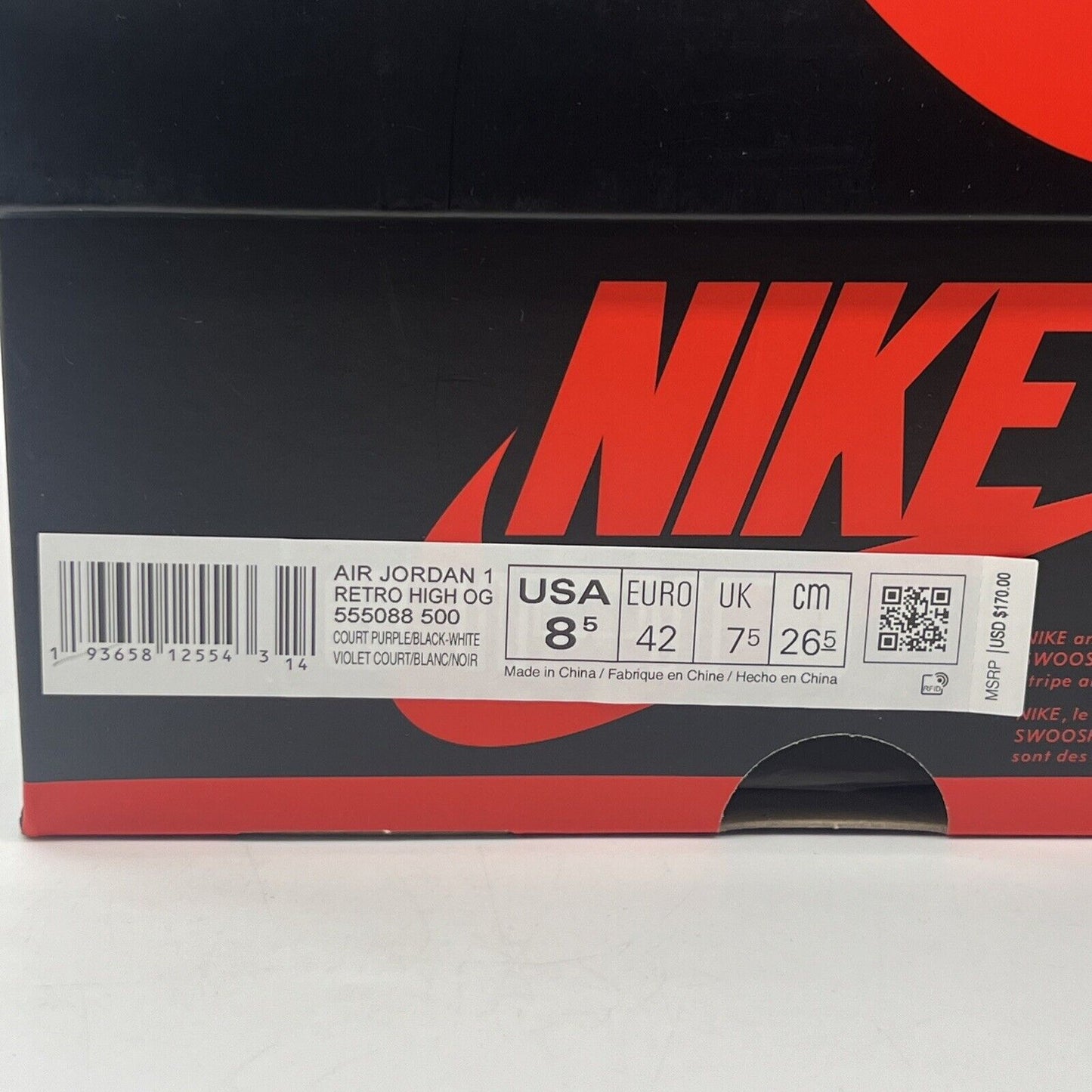Size 8.5 - Jordan 1 Retro OG High Court Purple 2.0 Brand New Og All Leather DS