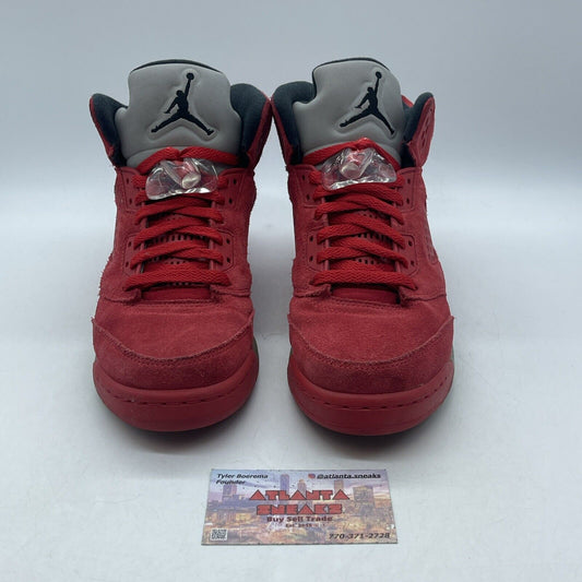 Size 7Y (GS) - Jordan 5 Retro Mid Red Suede Grey Black Leather (440888-602)