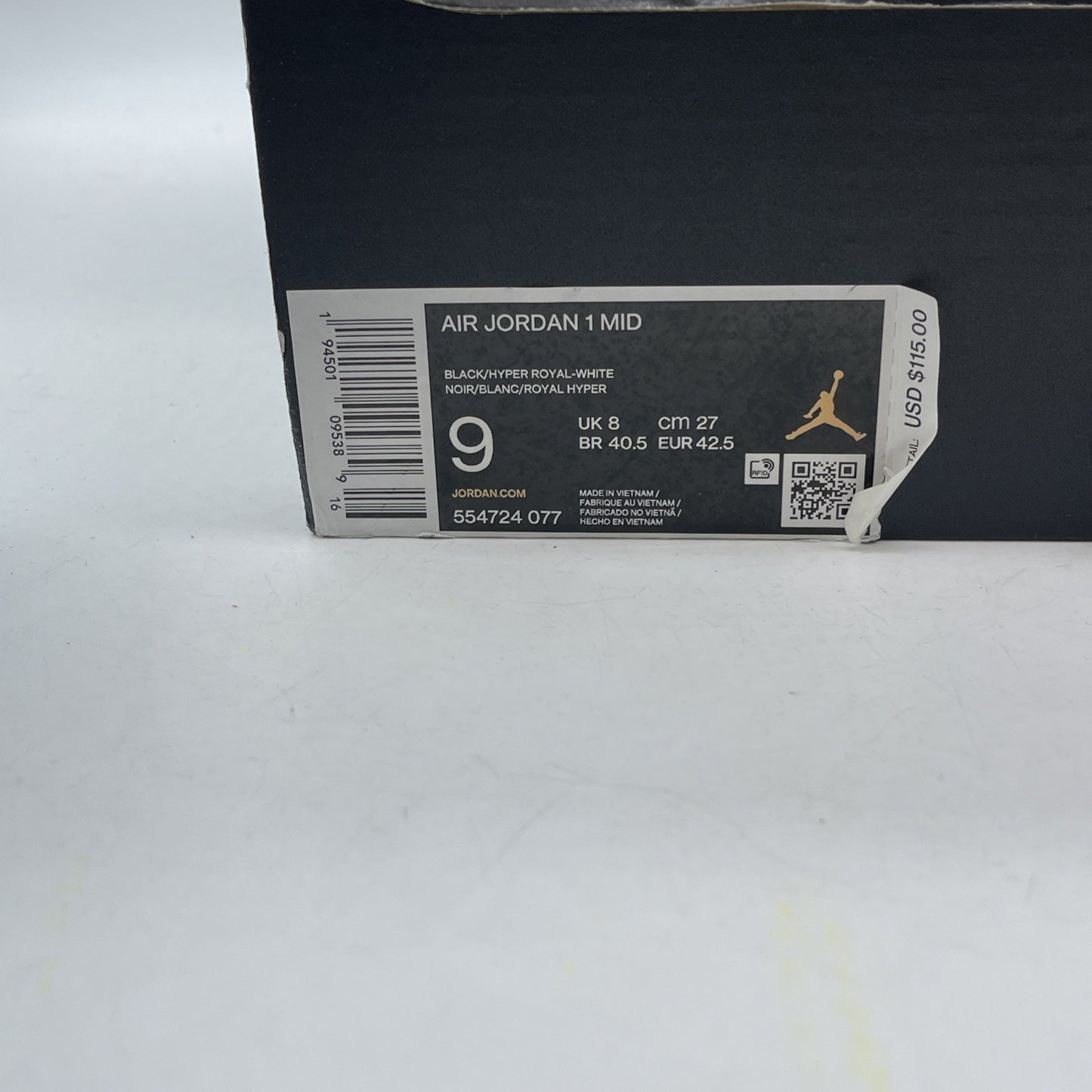 Size 9 - Jordan 1 Mid Hyper Royal Black Blue Leather (554724-077)