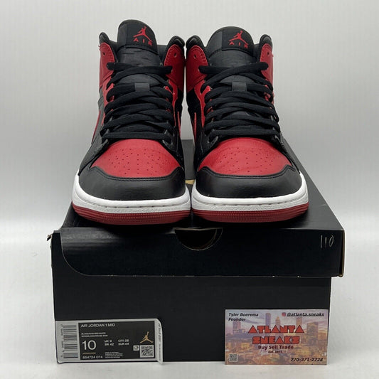 Size 10 - Jordan 1 Mid Banned 2020 Black Red White Leather (554724-074)