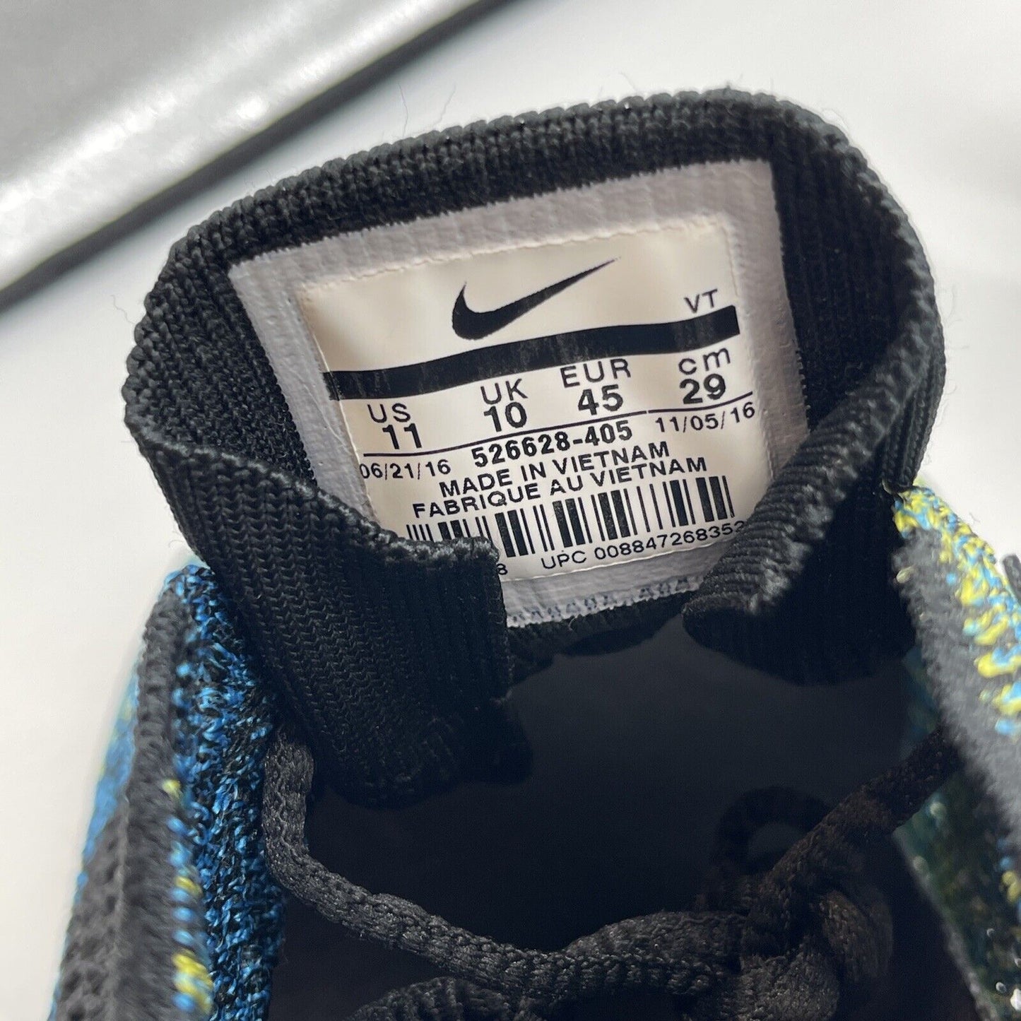 Size 11 - Nike Flyknit Racer Blue Glow Green Blue White Yellow (526628-405)