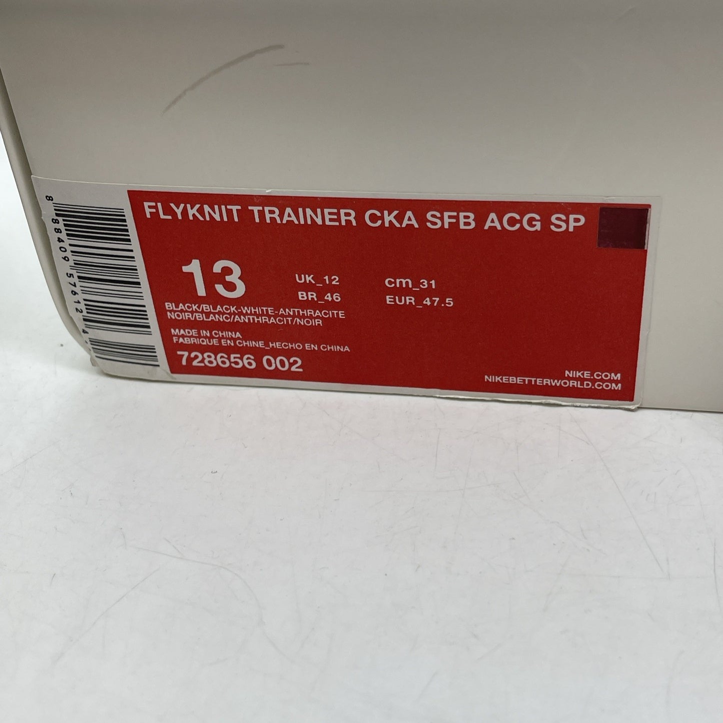 Size 13 - NikeLab Flyknit Trainer Chukka SFB ACG SP Black (728656-002)