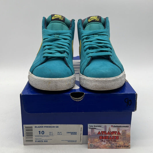 Size 10 - Nike Blazer Premium Sb Blue White Suede Yellow (314070-332)