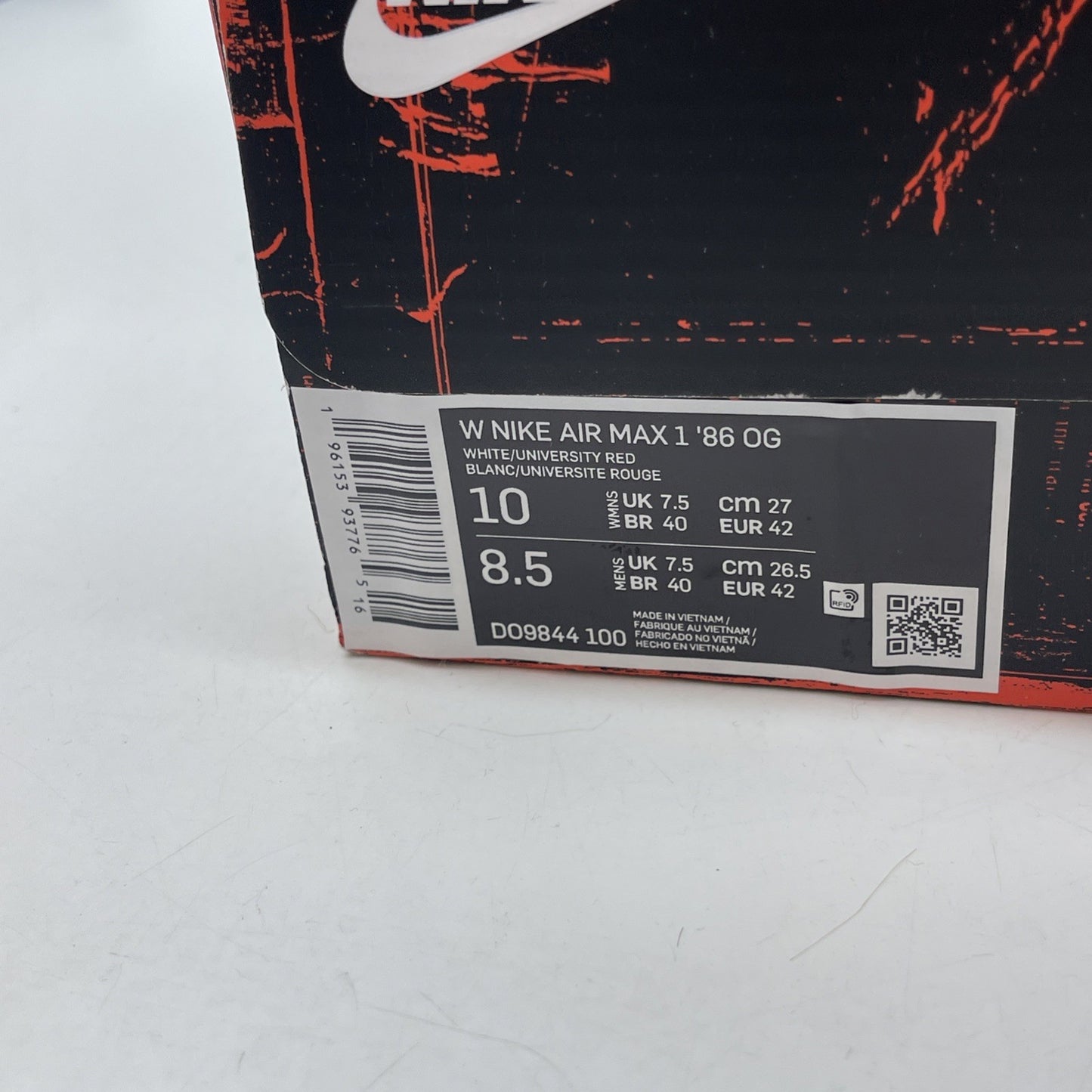 Size 9.5W - Nike Air Max 1 '86 OG Big Bubble Red White Suede (DO9744-100)