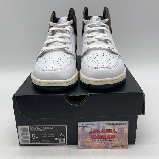 Size 5Y - AIR JORDAN 1 MID SE_WHITE/BLUE GREY BLACK Leather (FQ8162-142)