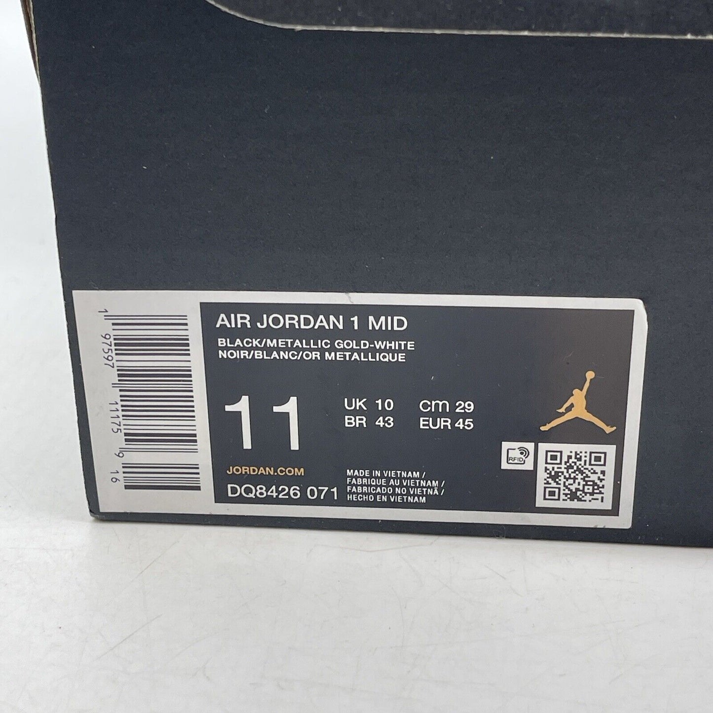 Size 11 - Air Jordan 1 Mid Black Metallic Gold Black Leather (DQ8426-071)