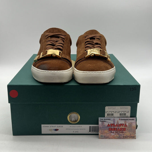 Size 9 - Buscemi Brown Suede Gold Buckle Low Top Sneakers