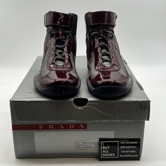 Size 5.5P - Prada Americas Cup Burgundy/Grey Hi Top Casual Sneakers Authentic