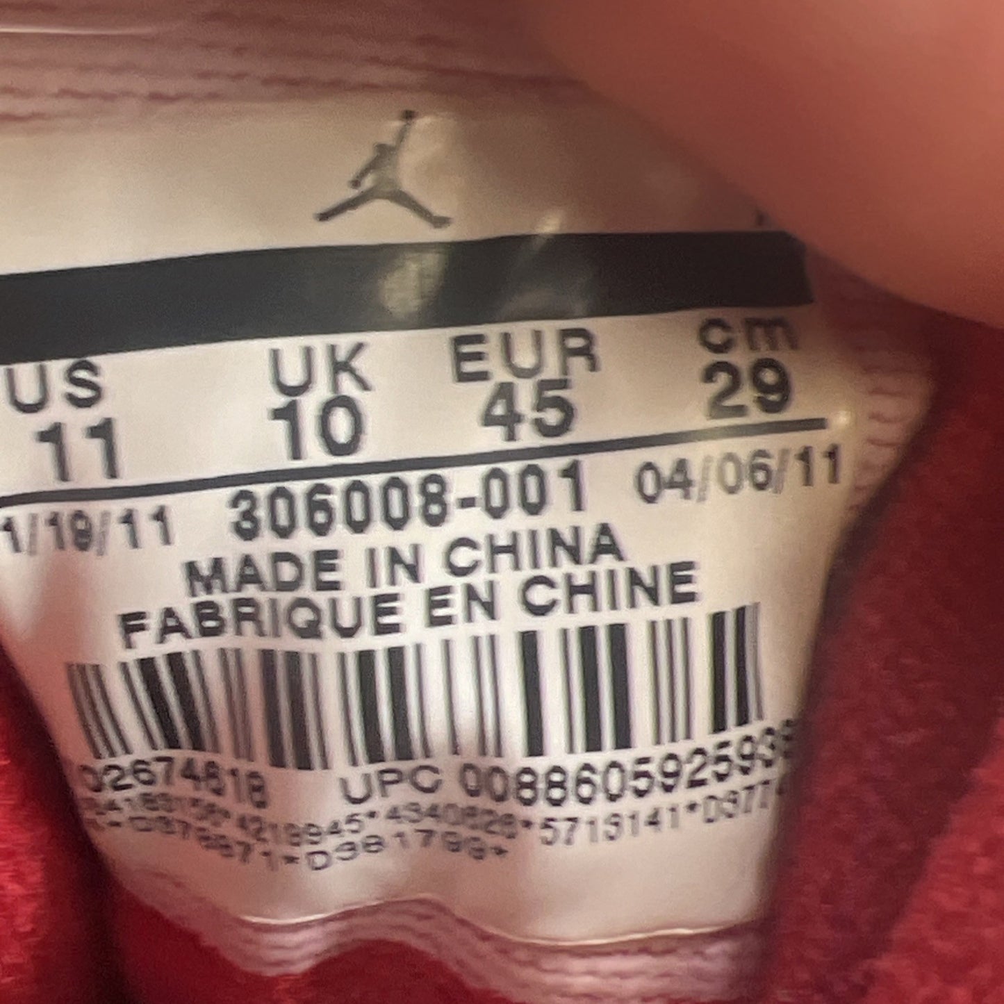 Size 11 - Air Jordan 11 Retro IE 2011 Low Black Charcoal Red (306008-001)