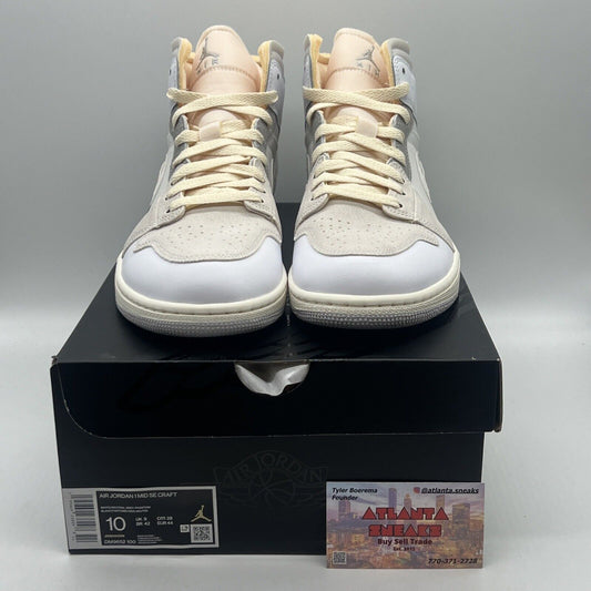 Size 10 - Jordan 1 Mid SE Craft White 2022 Brand New Og All White