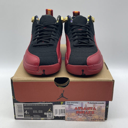 Size 4Y (GS) - Jordan 12 SE Low Super Bowl Black Suede Red Leather (DH9695-001)