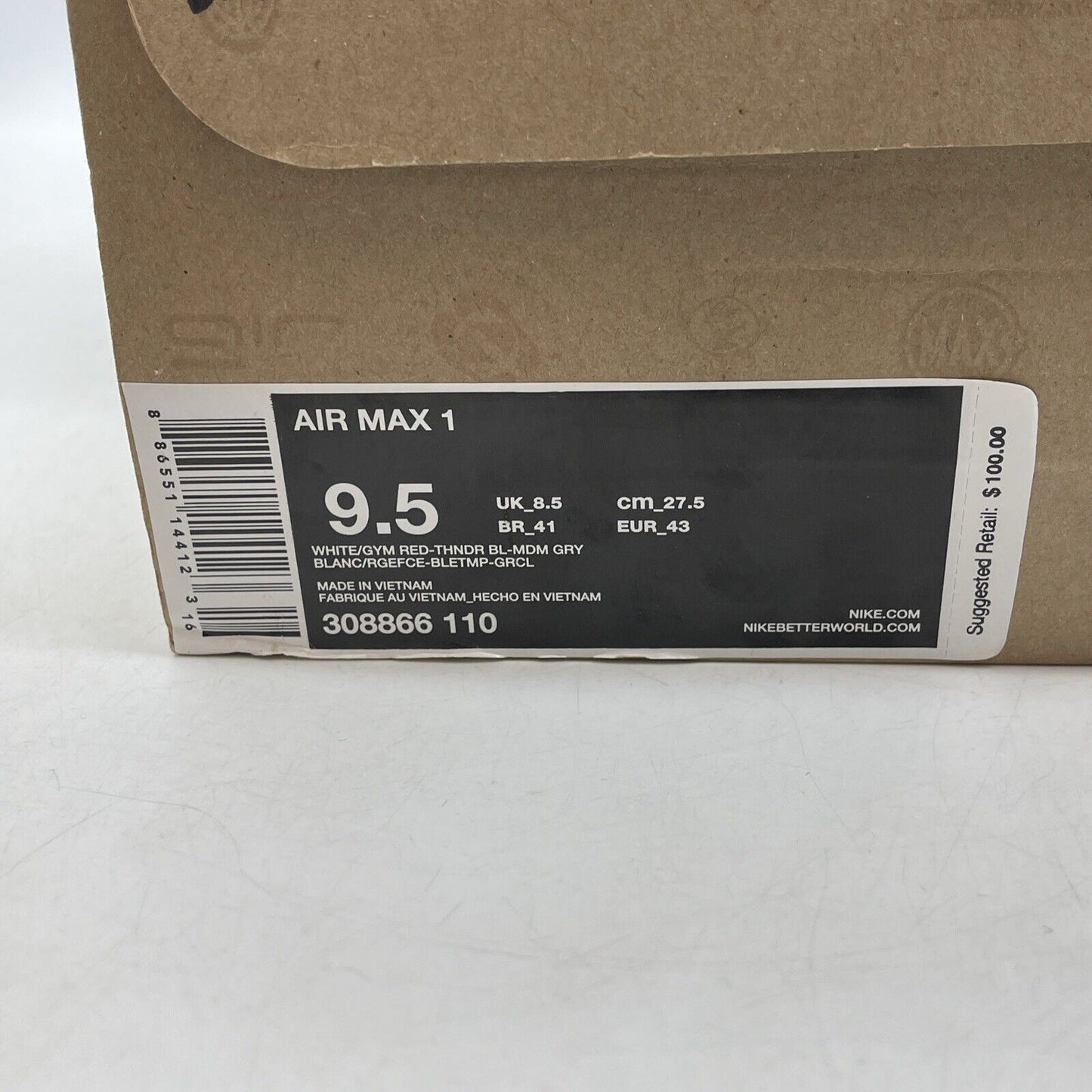 Size 9.5 - Nike Air Max 1 Olympic Blue Red White Suede Leather (308866-110)