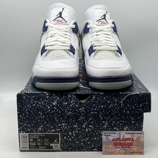Size 12 - Jordan 4 Retro Mid Midnight Navy White Leather (DH6927-140)