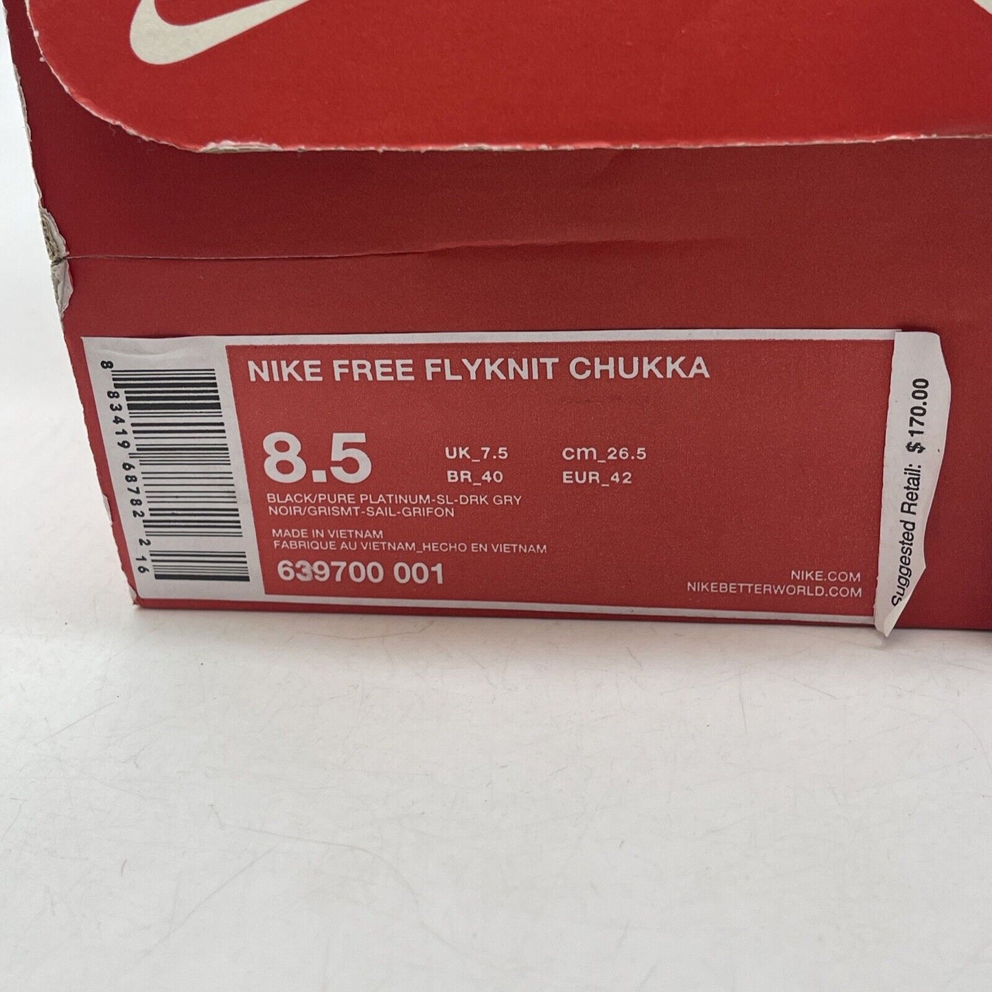 Size 8.5 - Nike Free Flyknit Chukka Black White Suede Lester (639700-001)