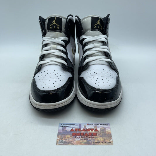 Size 7Y - Jordan 1 SE Mid Black Gold White Leather (BQ6931-007)