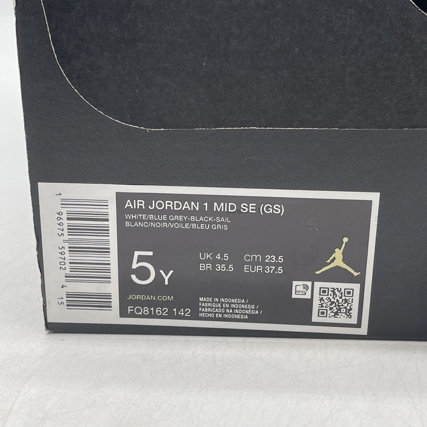 Size 5Y - AIR JORDAN 1 MID SE_WHITE/BLUE GREY BLACK Leather (FQ8162-142)
