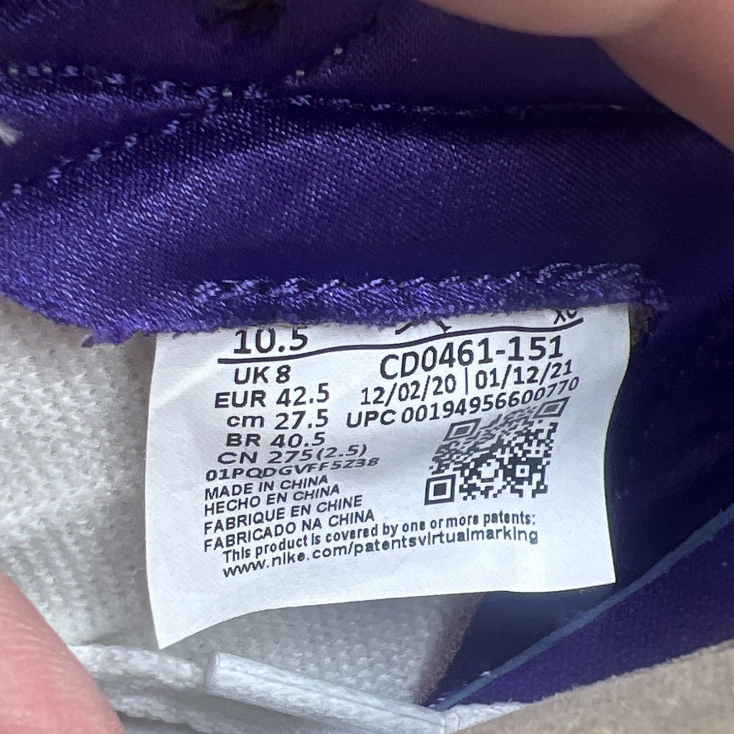 Size 10.5 - Air Jordan 1 OG High Court Purple W (CD0461-151)