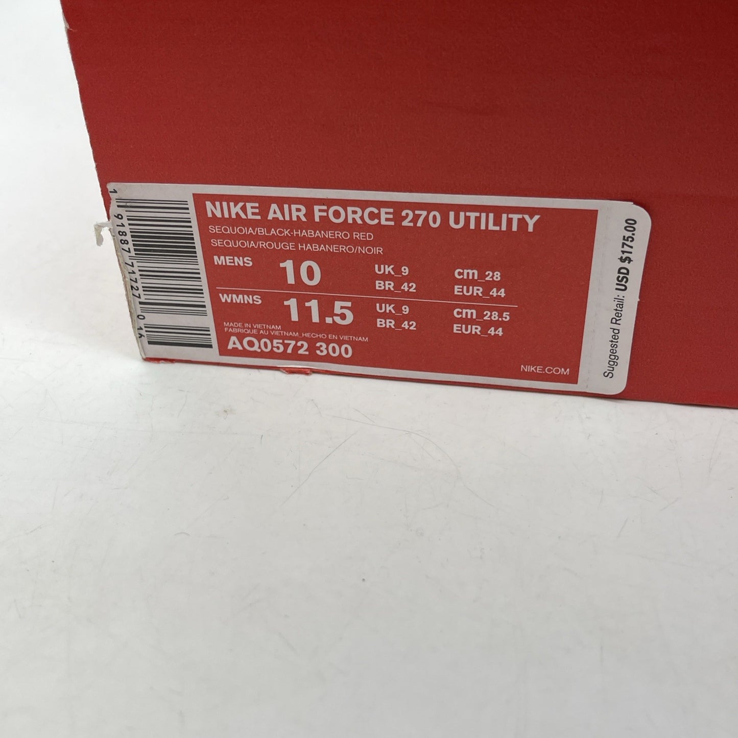 Size 10 - Nike Air Force 270 Utility Style Black Suede Leather (AQ0572-300)