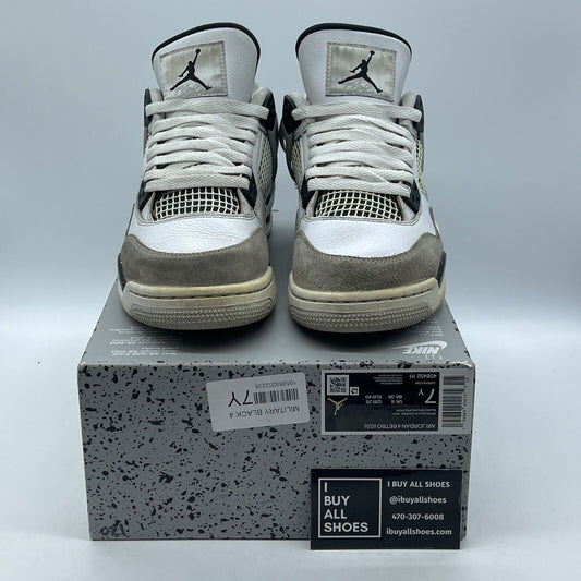 Size 7Y - Jordan 4 Retro Mid Military Black White Leather (408452-111)