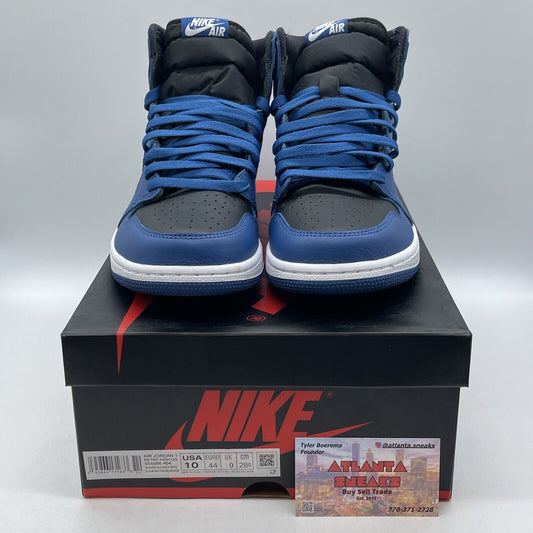 Size 10 - Jordan 1 Retro OG High Dark Marina Blue Black Leather (555088-404)