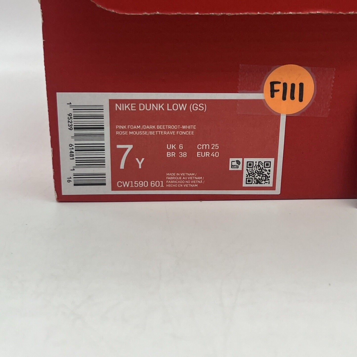 Size 7Y GS Dunk Low GS ‘Pink Foam’ Brand New Og All