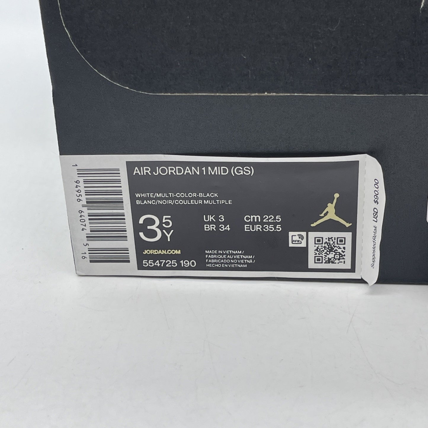 Size 3.5Y - Nike Air Jordan 1 Mid White Gold Black Leather (GS) (554725-190)