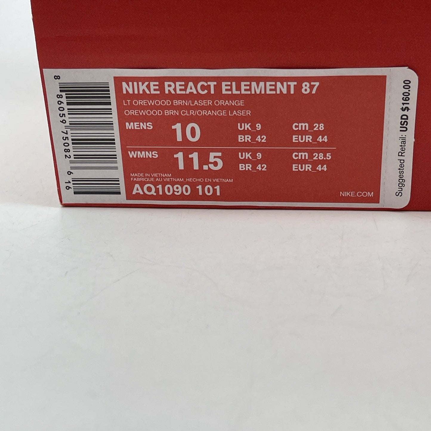 Size 10 - Nike React Element 87 Light Orewood Brown Suede (AQ1090-101)