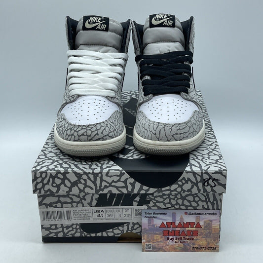 Size 4.5Y - NIKE AIR JORDAN 1 RETRO HIGH OG WHITE CEMENT BLACK (FD1437-052)