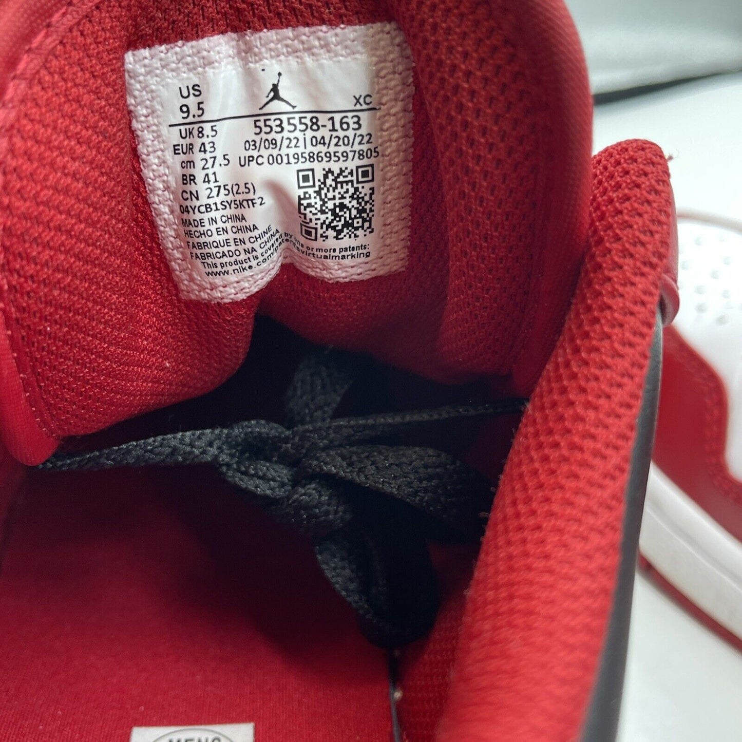 Size 9.5 - Jordan 1 Low Reverse Black Toe White Red Leather (553558-163)