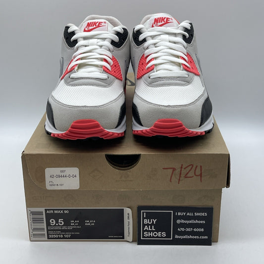 Size 9.5 - Nike Air Max 90 2010 Infrared Grey Black White Leather (325018-107)