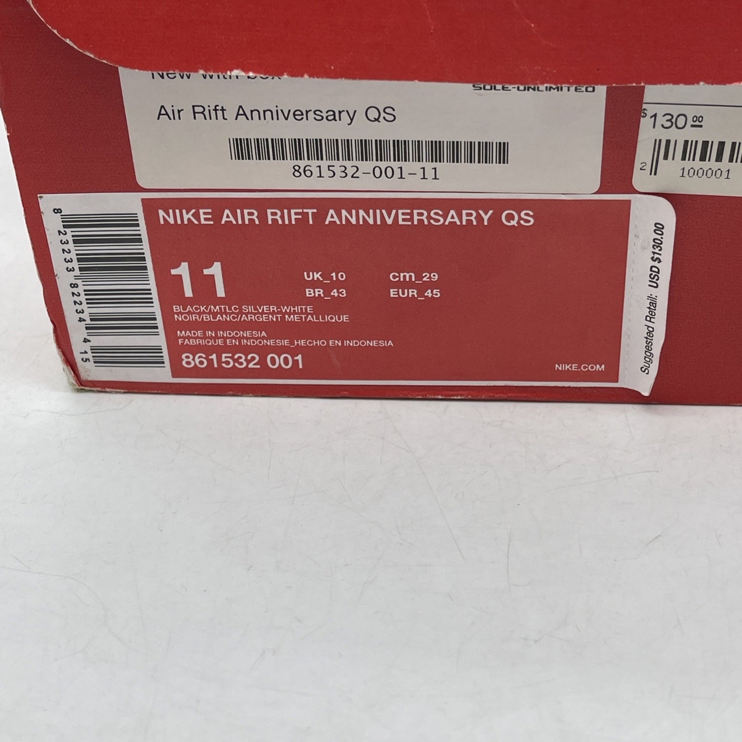 Size 11 - Nike Air Rift Anniversary QS Black (861532-001)