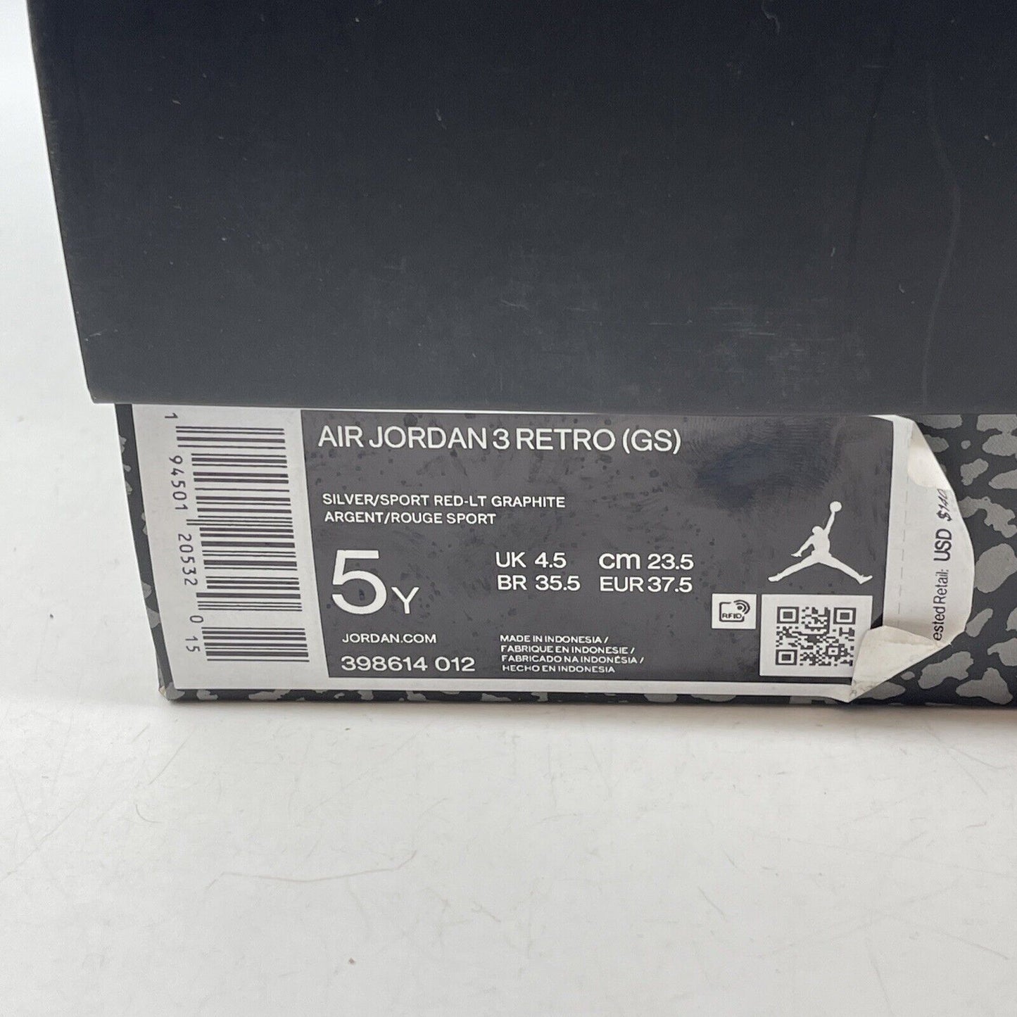 Size 5Y - Jordan 3 Retro Mid Cool Grey Yellow Red Suede Leather (398614-012)