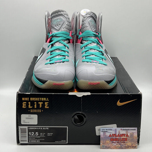 Size 12.5 - Nike LeBron 9 P.S. Elite South Beach Grey Black Pink brand New DS