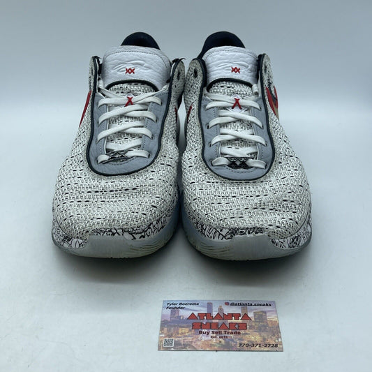 Size 14 - Nike LeBron 20 The Debut 2 White Red Suede Black Leather (DJ5423-100)