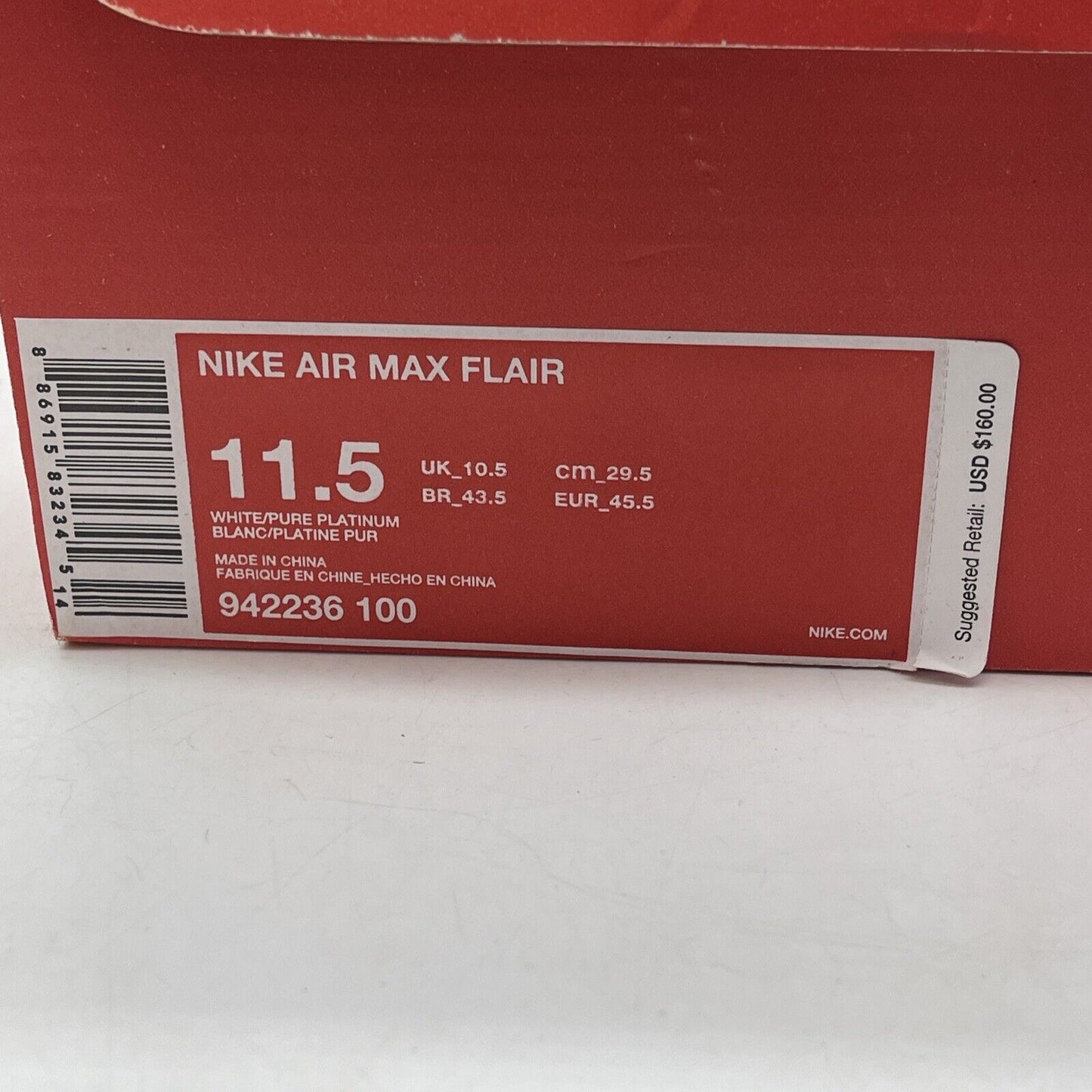 Size 11.5 - Nike Air Max Flair Triple White Suede Leather (942236-100)