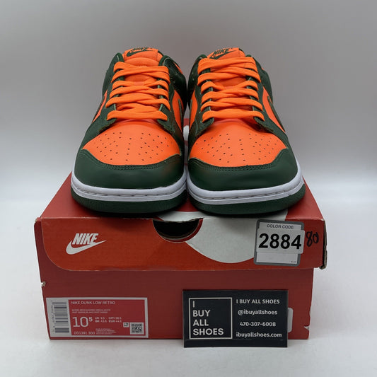Size 10.5 - Nike Dunk Low Miami Hurricanes Green Orange Leather (DD1391-300)