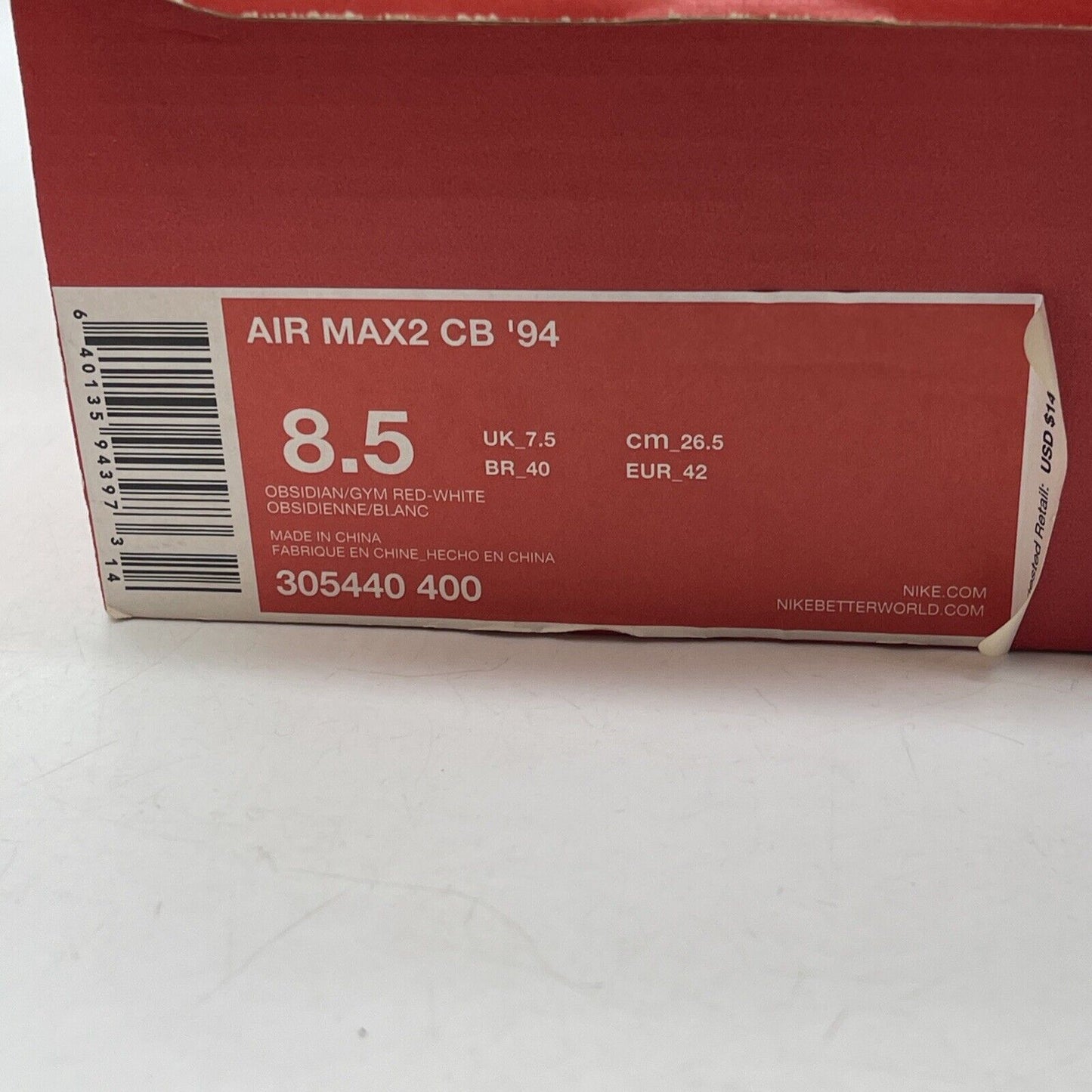 Size 8.5 - Nike Air Max 2 CB 94 Obsidian Blue Red White Suede (305440-400)