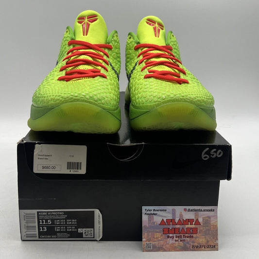 Size 11.5 - Nike Zoom Kobe 6 Protro Low Grinch Black Green Red (CW2190-300)