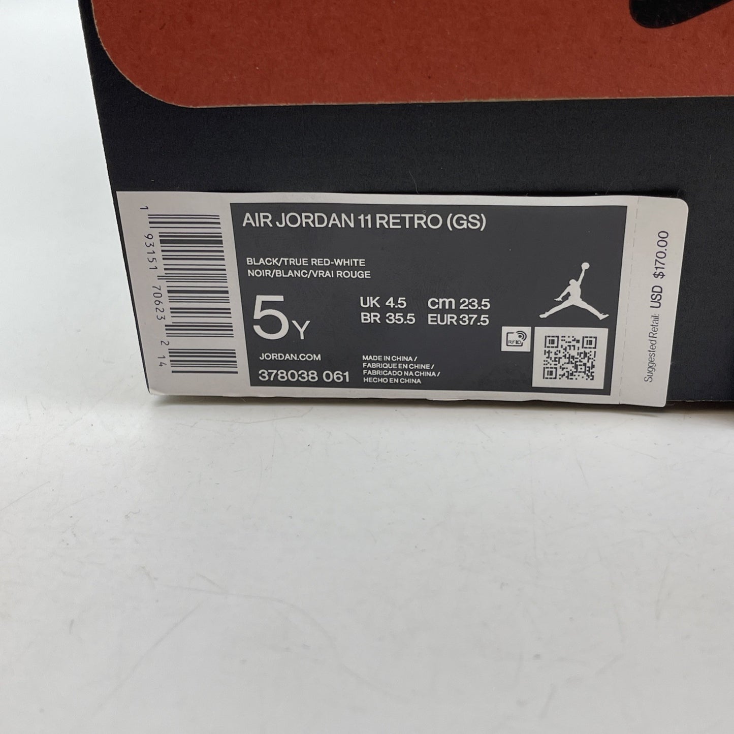 Size 5Y - Jordan 11 Retro Bred 2019 (GS) Black Suede Leather (378038-061)