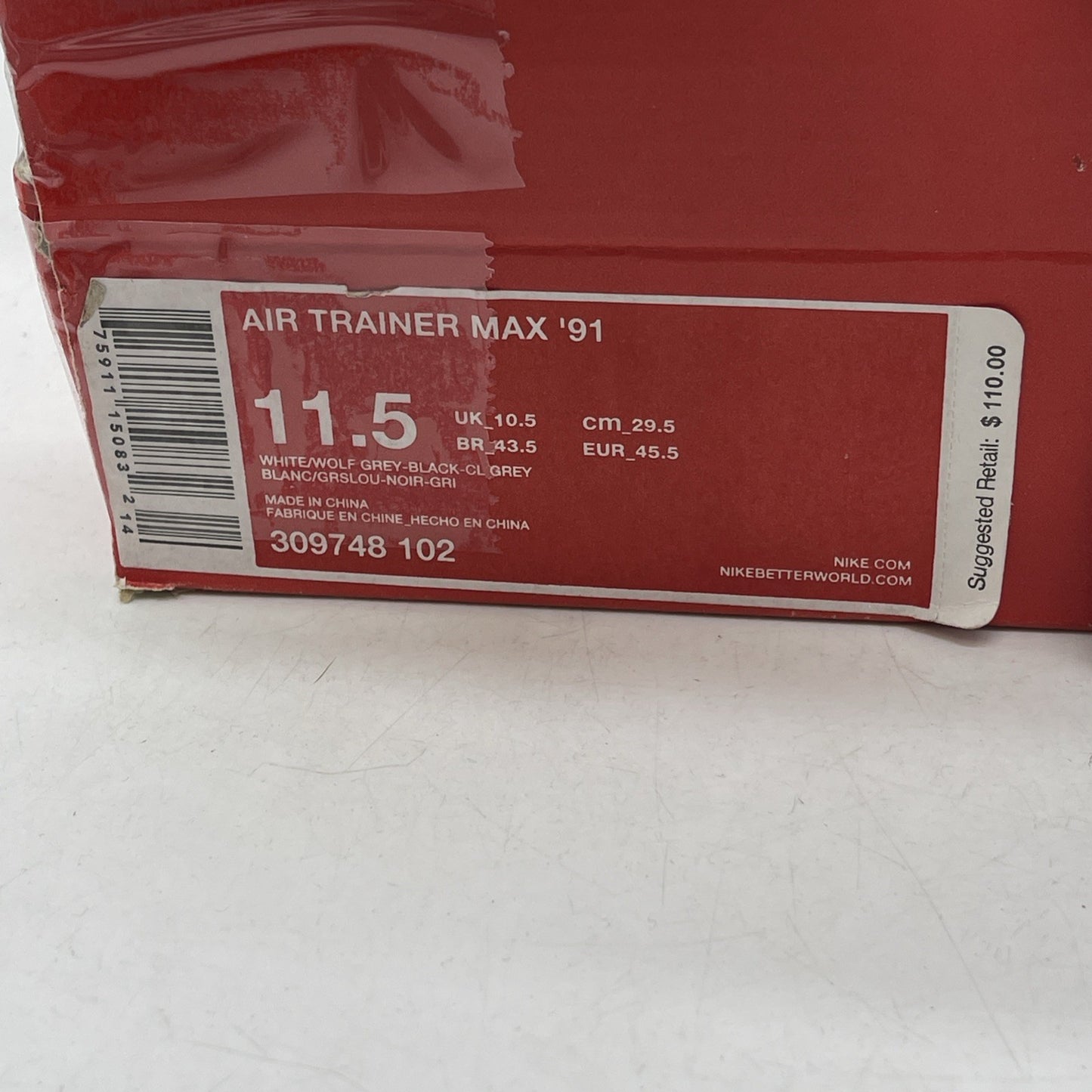 Size 11.5 - Nike Air Trainer Max 91 White (309748-102)