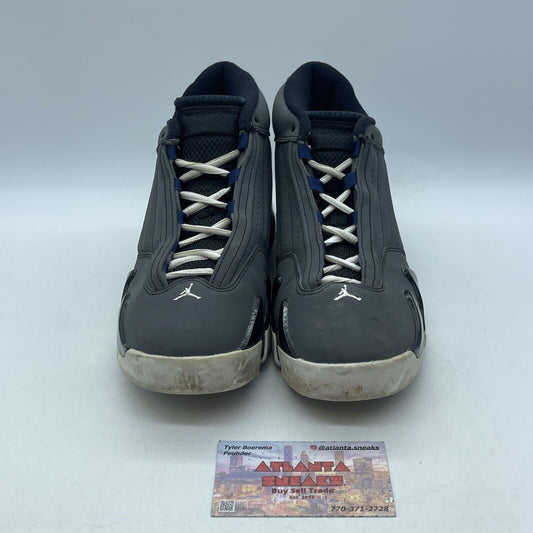 Size 7Y (GS) - Jordan 14 Retro Mid Graphite Navy Grey Suede Leather (312091-011)