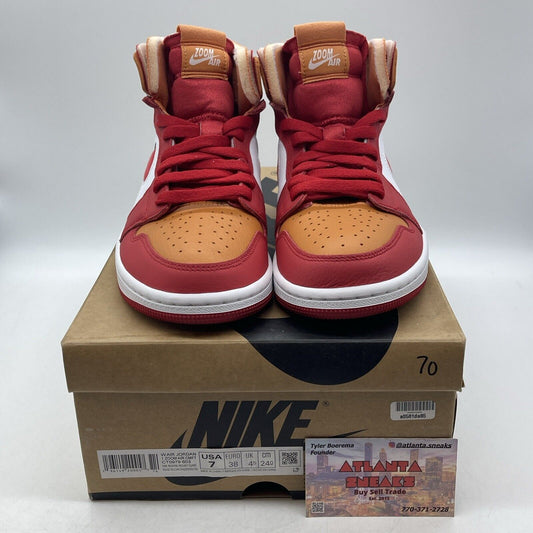 Size 7W- Wmns Air Jordan 1 Zoom Air Comfort Fire Red Hot Curry Red (CT0979-603)