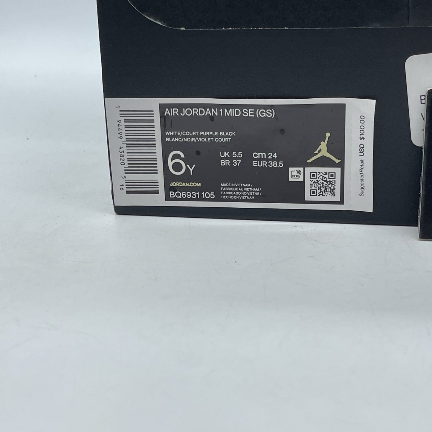 Size 6Y - Air Jordan 1 SE Mid Varsity Purple Black White Leather (BQ6931-105)