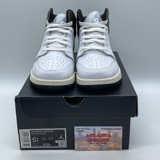 Size 5.5Y - AIR JORDAN 1 MID SE_WHITE/BLUE GREY BLACK Leather (FQ8162-142)