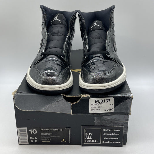 Size 10 - Air Jordan 1 Retro High Black Patent Grey Leather (332550-017)