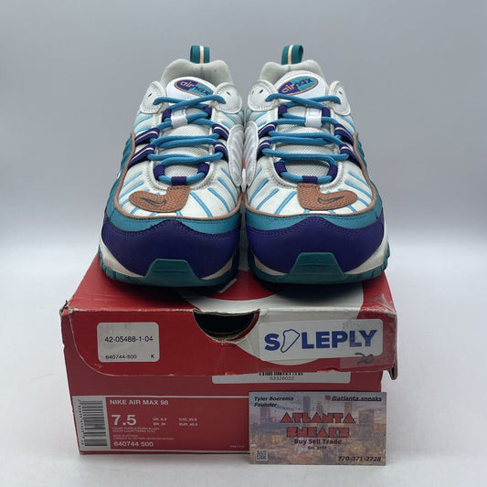 Size 7.5 - Nike Air Max 98 Spirit Teal Purple White Leather Suede (640744-500)